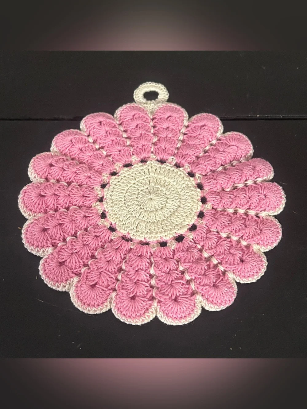 Handmade Pink & Cream Crochet Flower Trivet